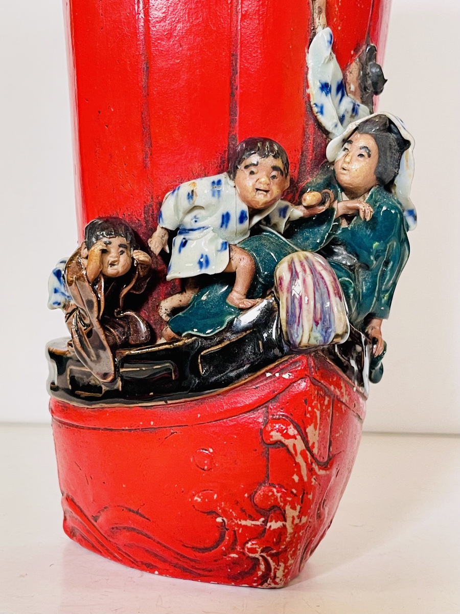 Japanese Sumida Gawa Vase Signed By Ban-ni, Meiji Period, 1900.-photo-3